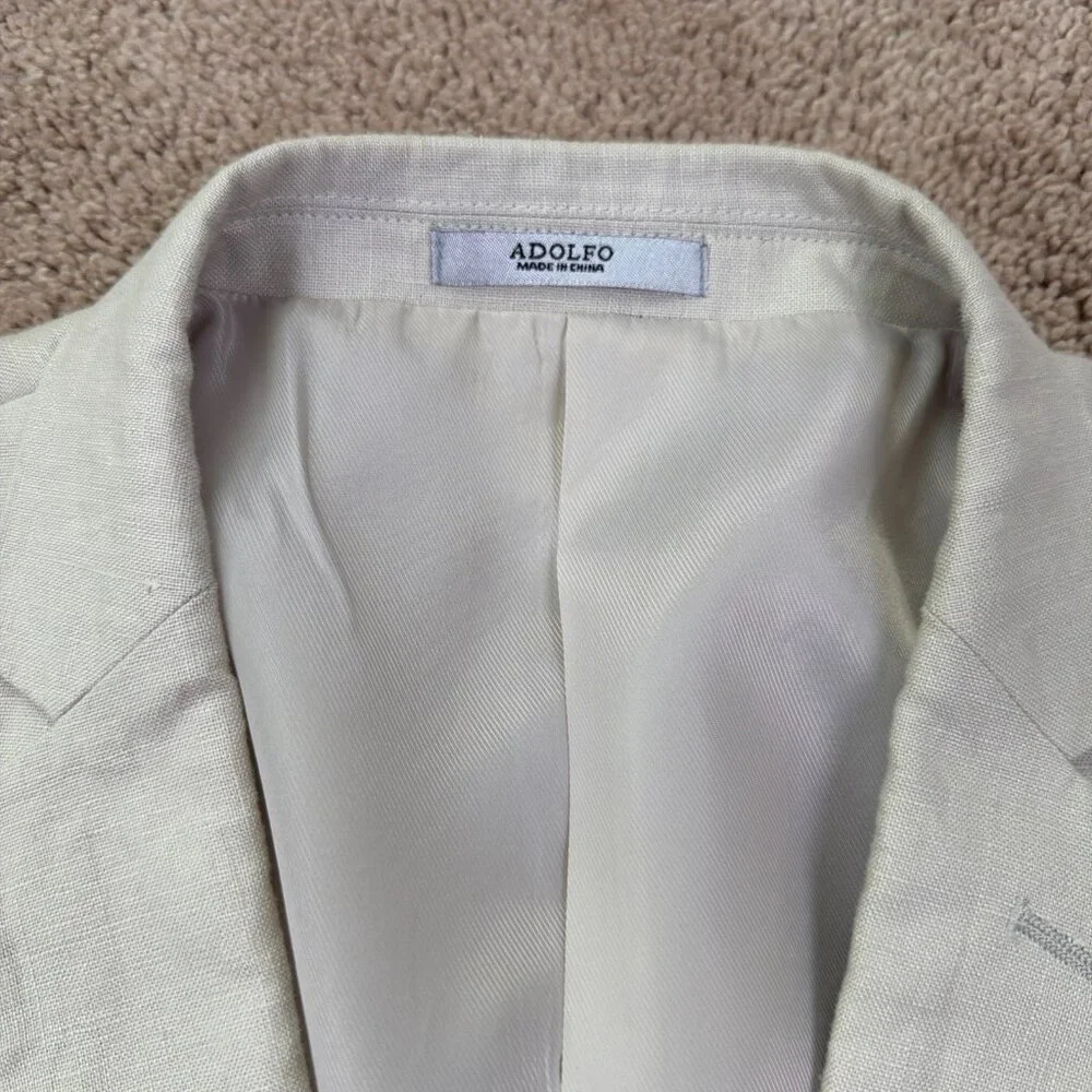 Adolfo Blazer Jacket Mens 46R Tan 100% Linen 2 Button Beach Wedding Cruise Khaki
